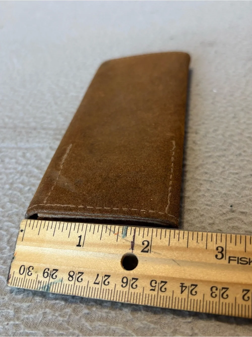 Vtg. Brown Cowhide Suede Leather Trifold Utility Wallet Clutch with Brass Studs